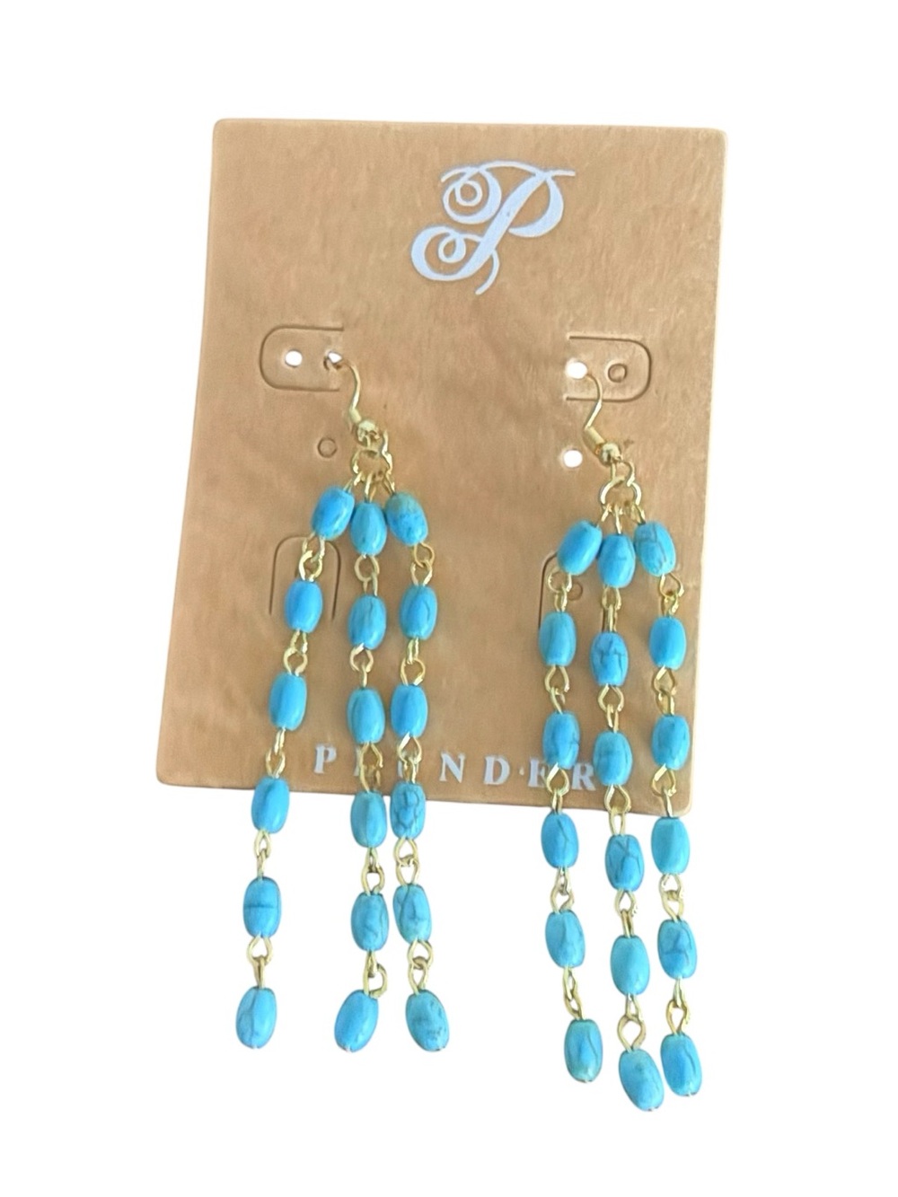 Plunder Turquoise Beaded Dangle Earrings Gold Tone Boho Statement Earrings